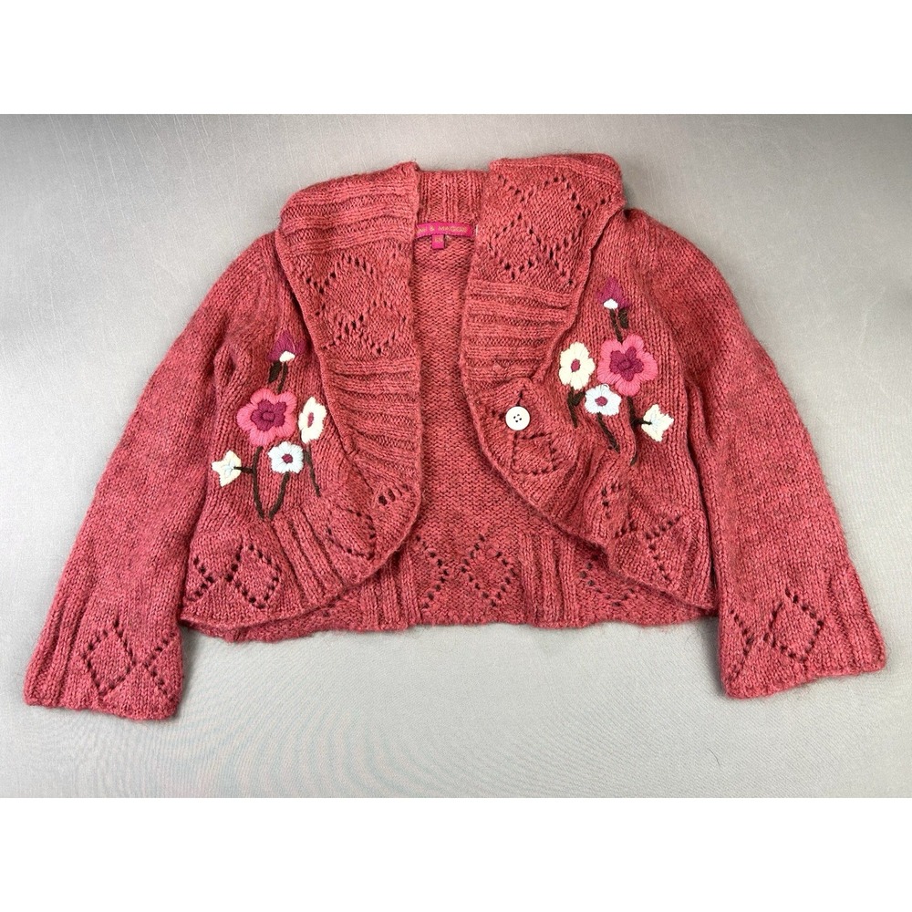 Mimi & Maggie Girls 6x Alpaca Blend Dusty Rose Floral‎ Embroidered Knit Cardigan